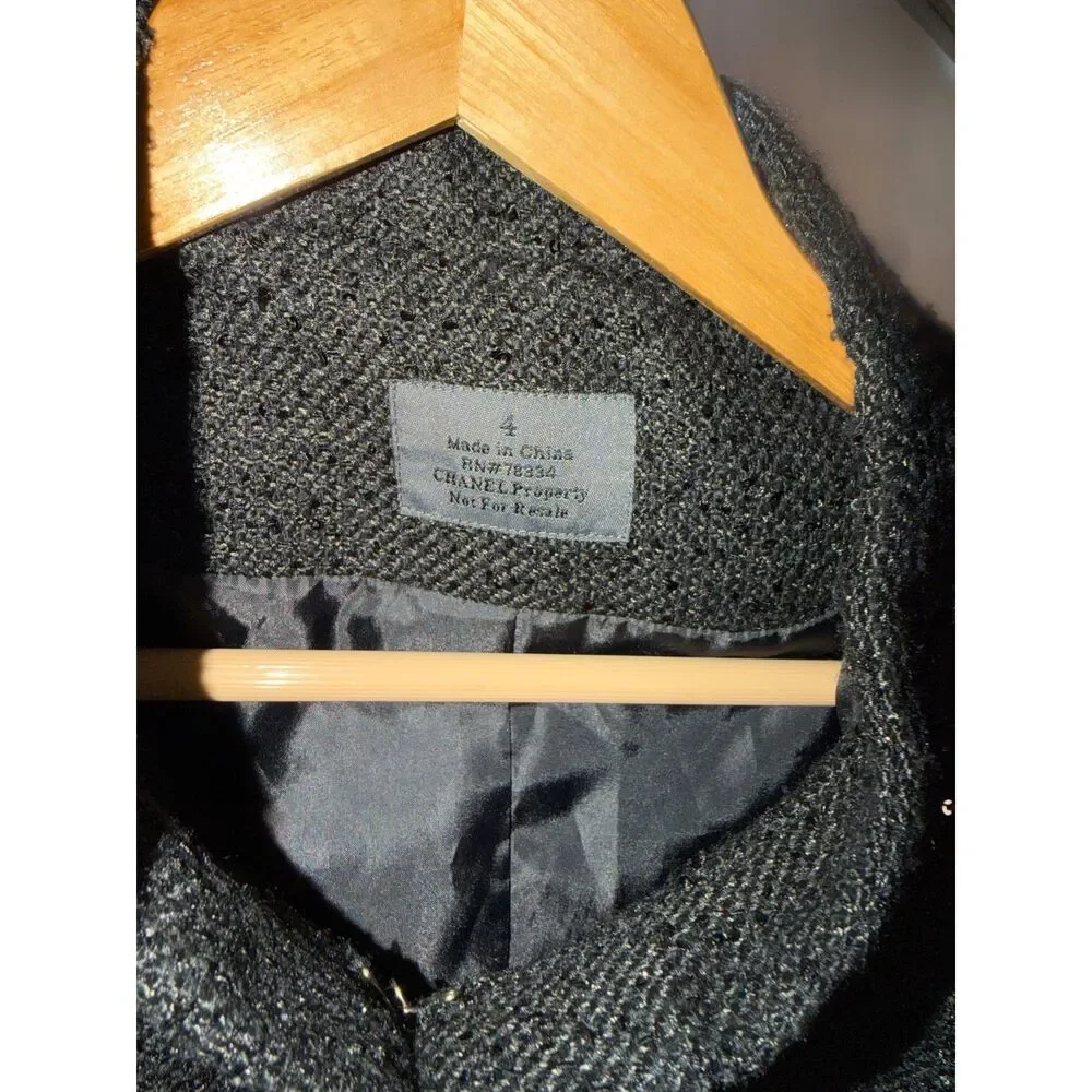 Chanel Employee Black Sequin Blazer Jacket Size 4 Pockets Tweed Lined